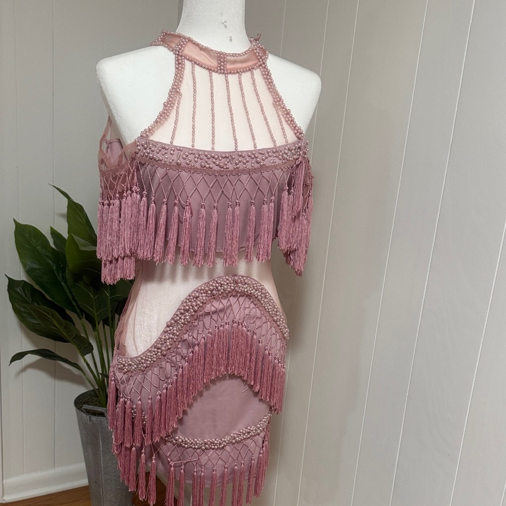 Banjul Dusty Rose Fringe Mini Dress